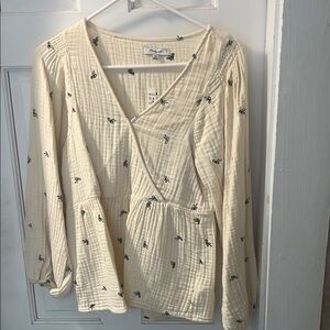 Madewell Cream Wrap Fitted Blouse